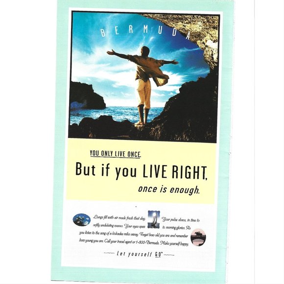 Bermuda You Only Live Once Travel Island AD 1990s  Vintage Print Ad - Picture 1 of 2